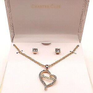 Womens Charter Club Gold Tone, Rhinestones, CZ "Grandma" Necklace & Earrings Set